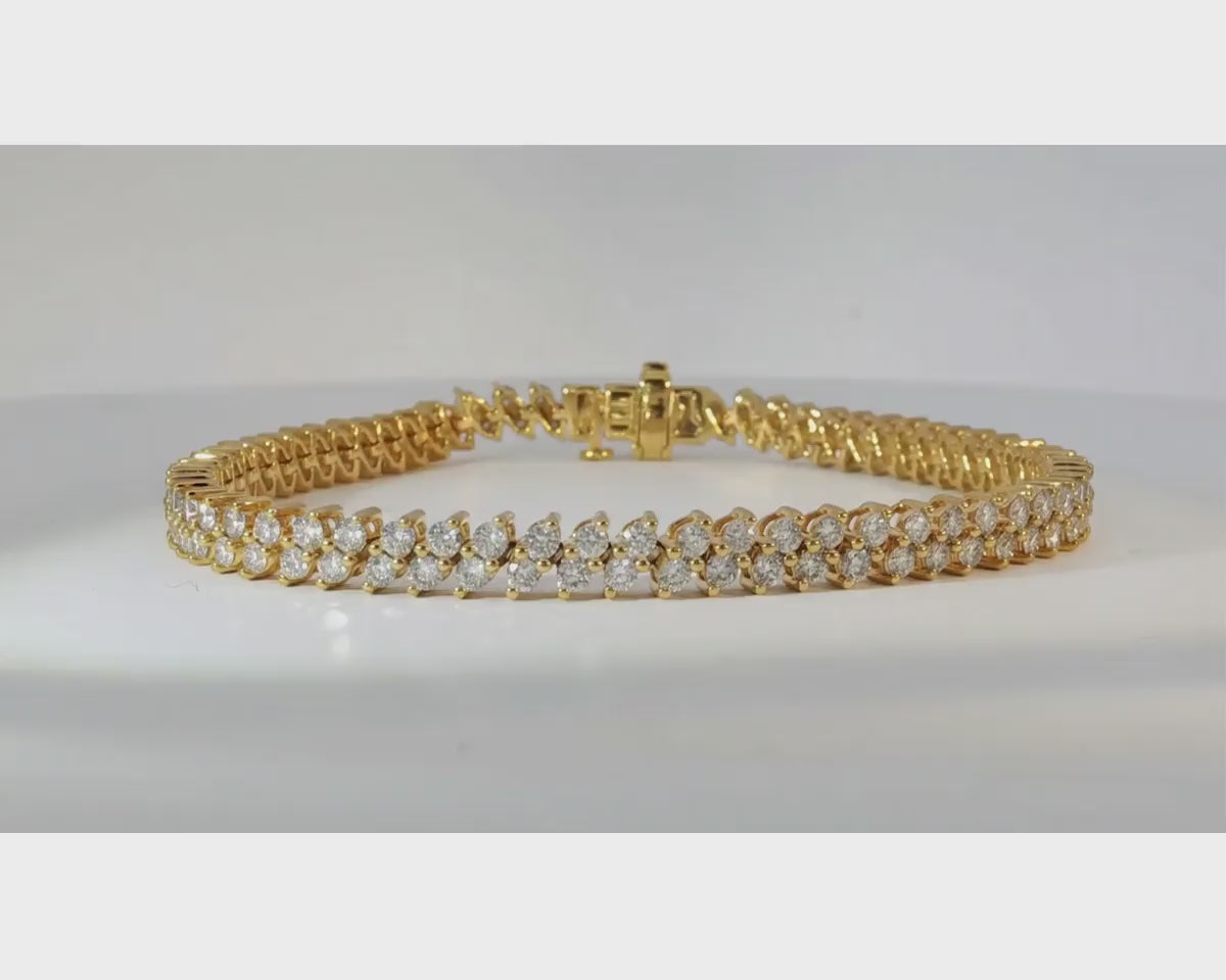 10k Gold Diamond Bracelet with Double Row Round Cut Accents 4.0ct – product video