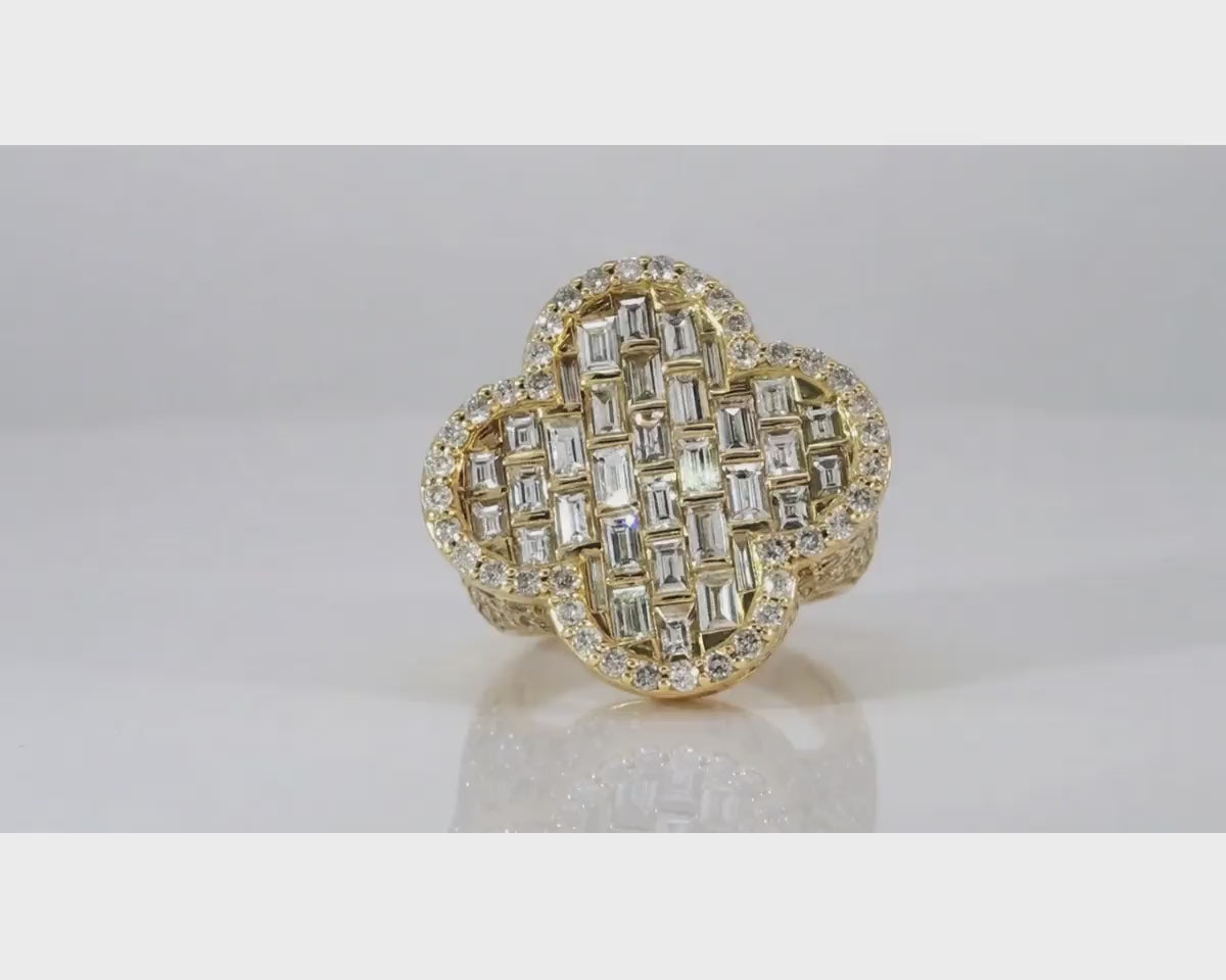 14k Gold Large Clover Ring with Baguette & Round Diamonds 6.01ct – product video