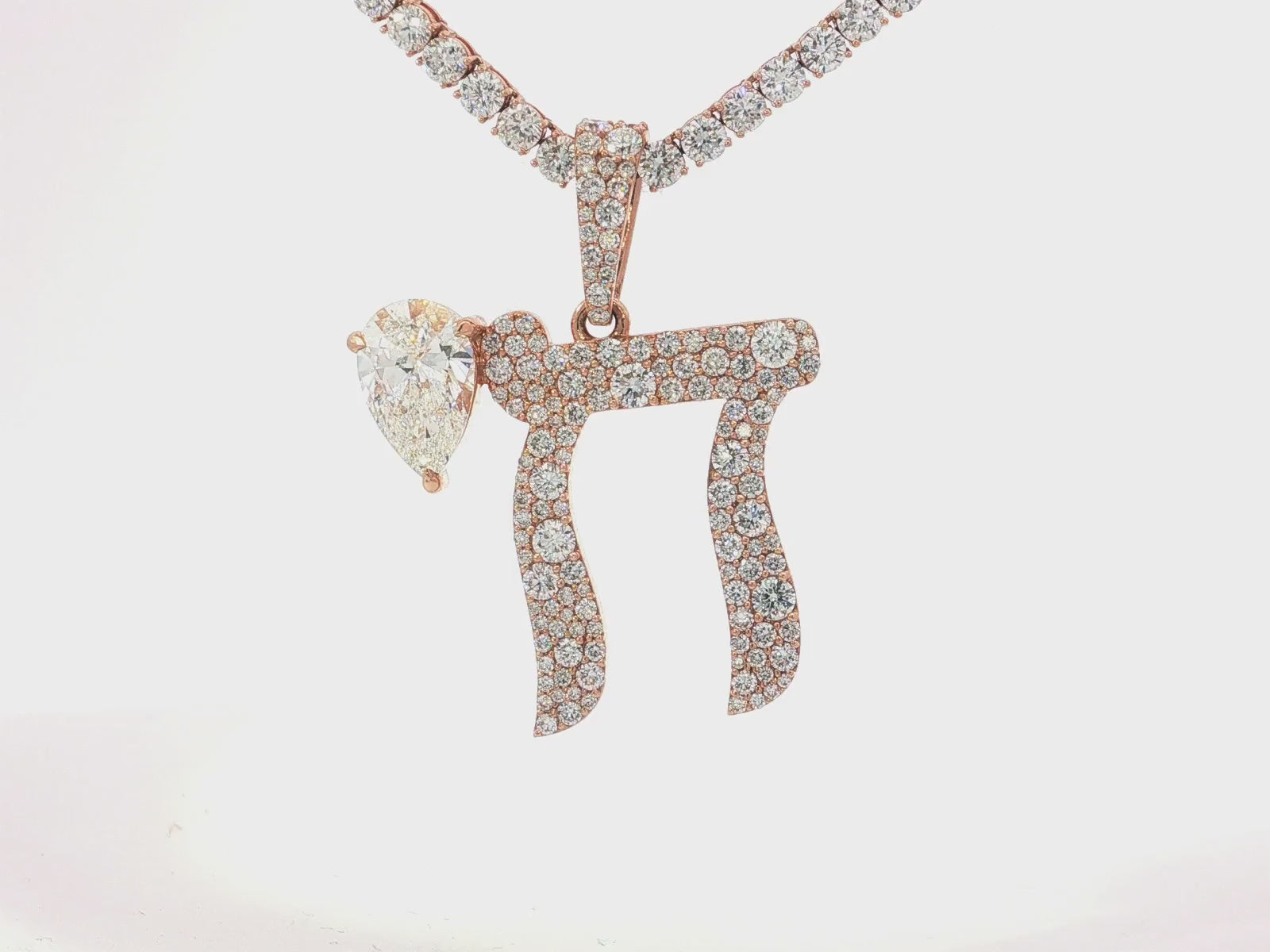 10k Hebrew Chai with Pear-Shape Accent & Round-Cut Pavé 5.40ct