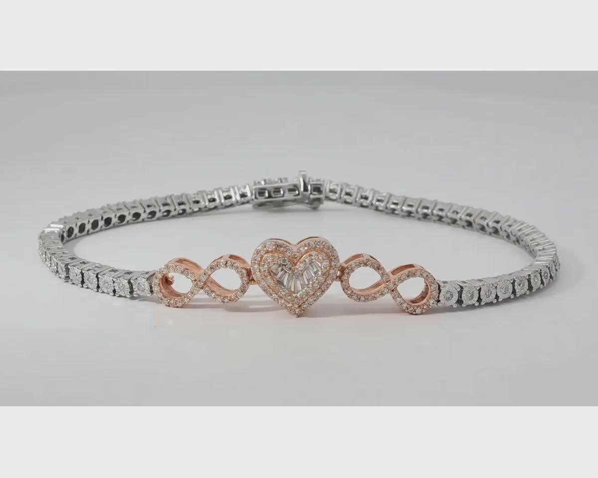10K Gold Diamond Heart Infinity Tennis Bracelet 2.15ct – product video