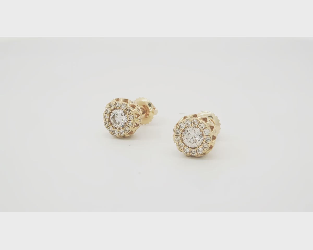 14K Gold Natural Diamond Earrings Halo Design 2.00 CT – product video