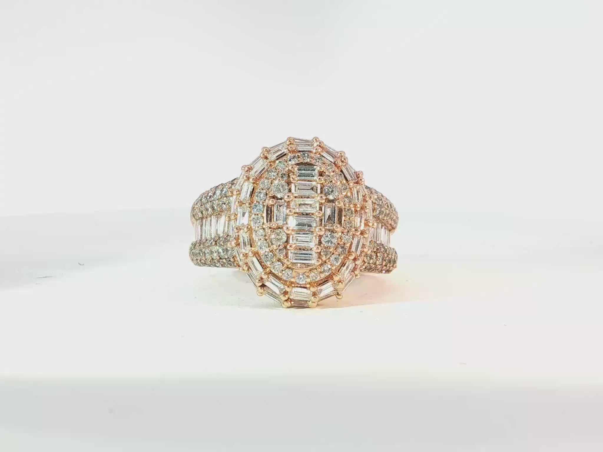 14k Gold Oval Halo Ring with Baguette AND Round Diamonds 3.75ct