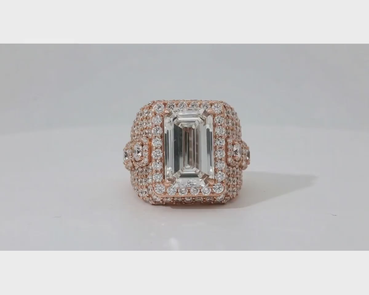 14k Gold Diamond Emerald-Cut Halo Dome Ring 9.41ct – product video