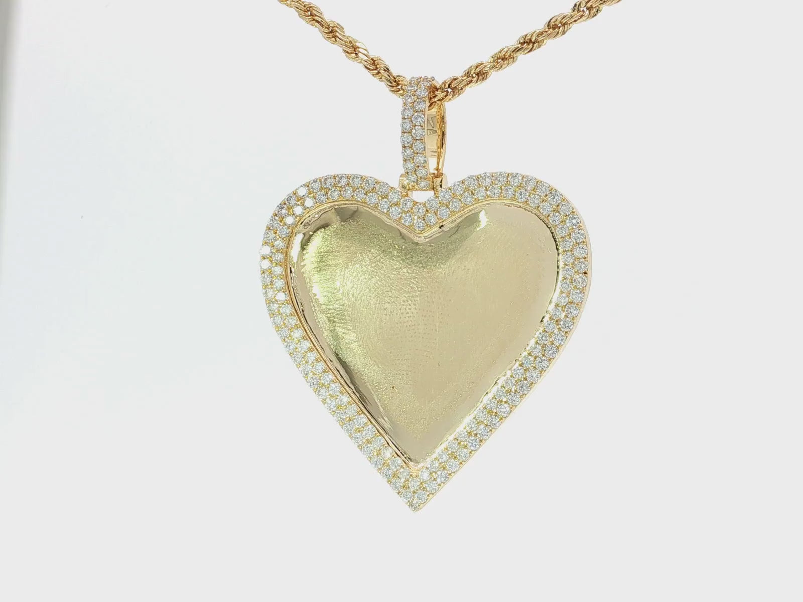 10k Heart Memory Charm Pendant with Double Halo Round-Cut 2.04ct