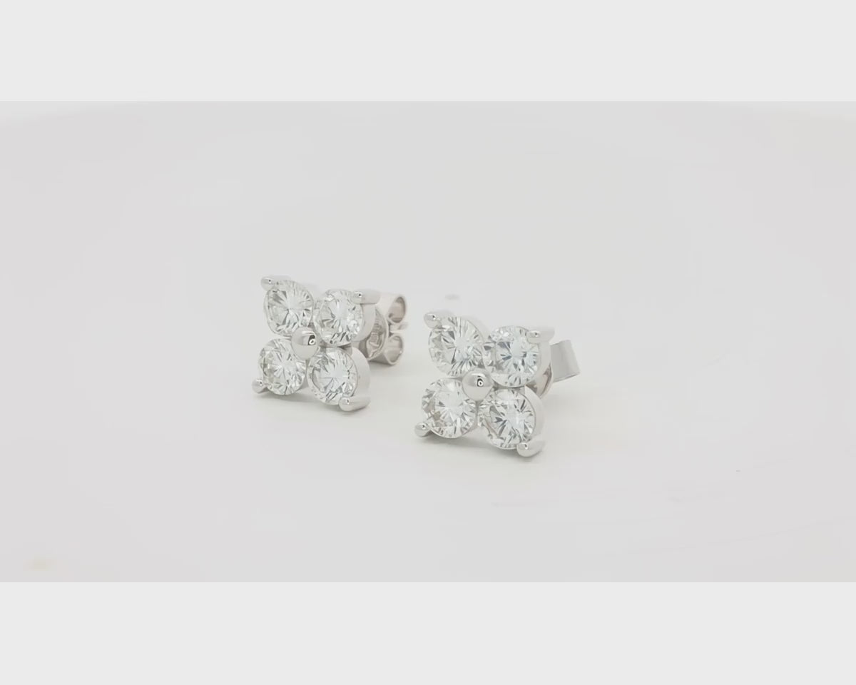 14K Gold Lab Diamond Floral Cluster Earrings 2.05 CT – product video