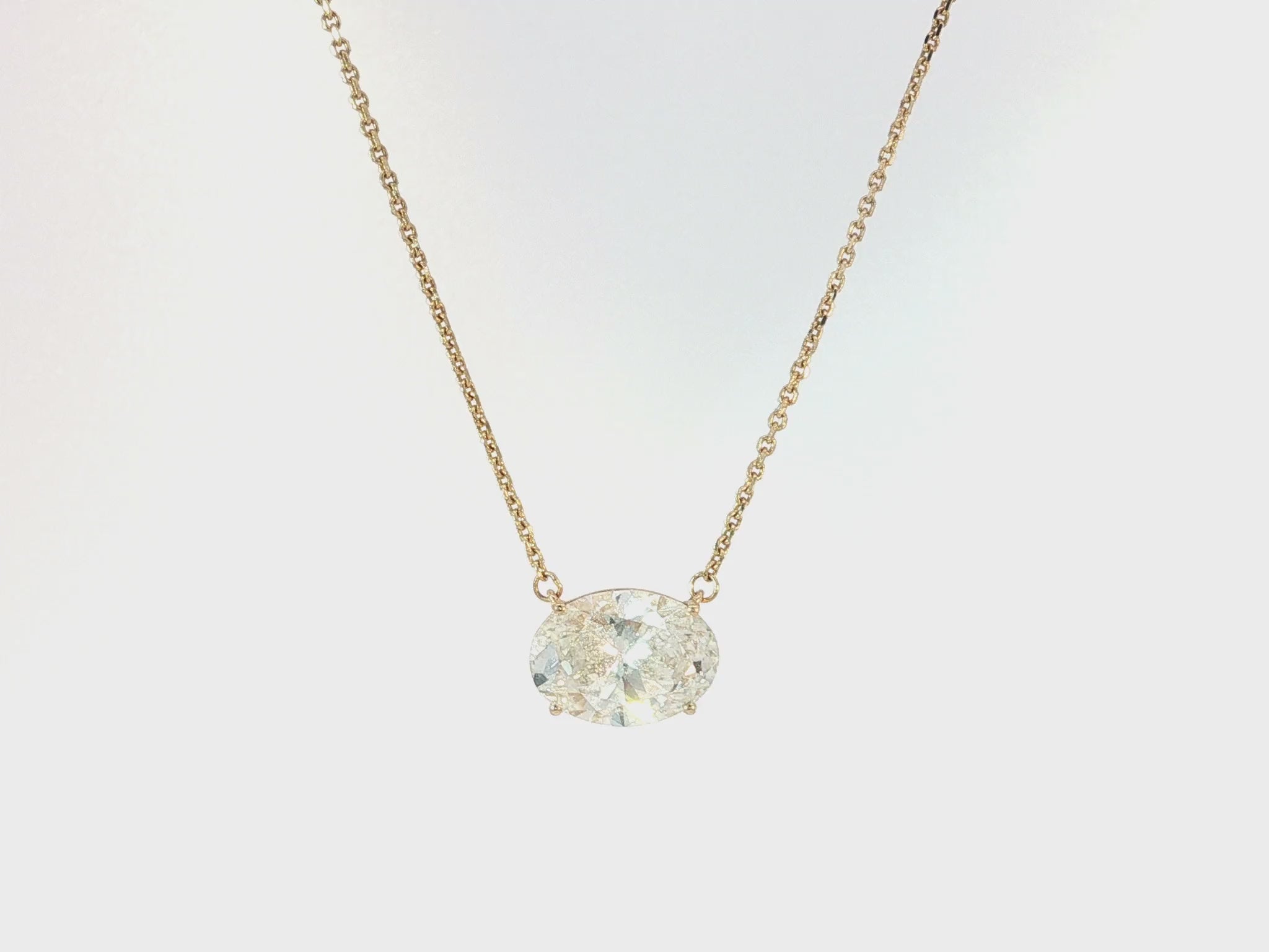 14k Lab-Grown Diamond Necklace with Oval-Cut Solitaire Pendant 3.10ct