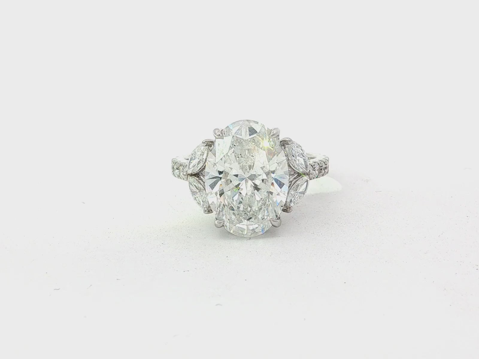 14k Oval Cut Floral Three-Stone Engagement Ring 6.07 CT