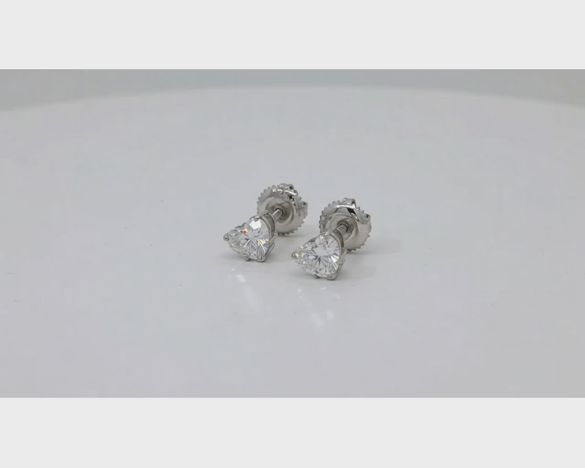 10k Gold Diamond Heart-Shaped Stud Earrings 1.0 CT – product video