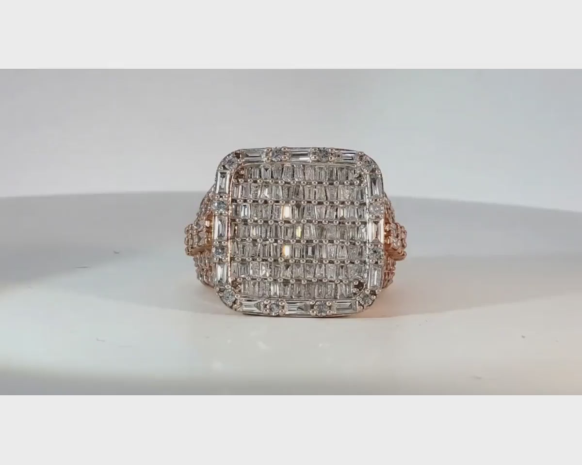 10k Two-Tone Gold Iced-Out Ring with Baguette and Round Diamonds 3.75ct – product video