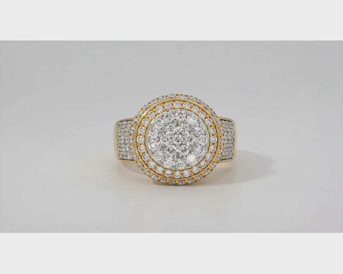 10k Gold Diamond Cushion Halo Cluster Ring with Pave Sides 1.70ct – product video