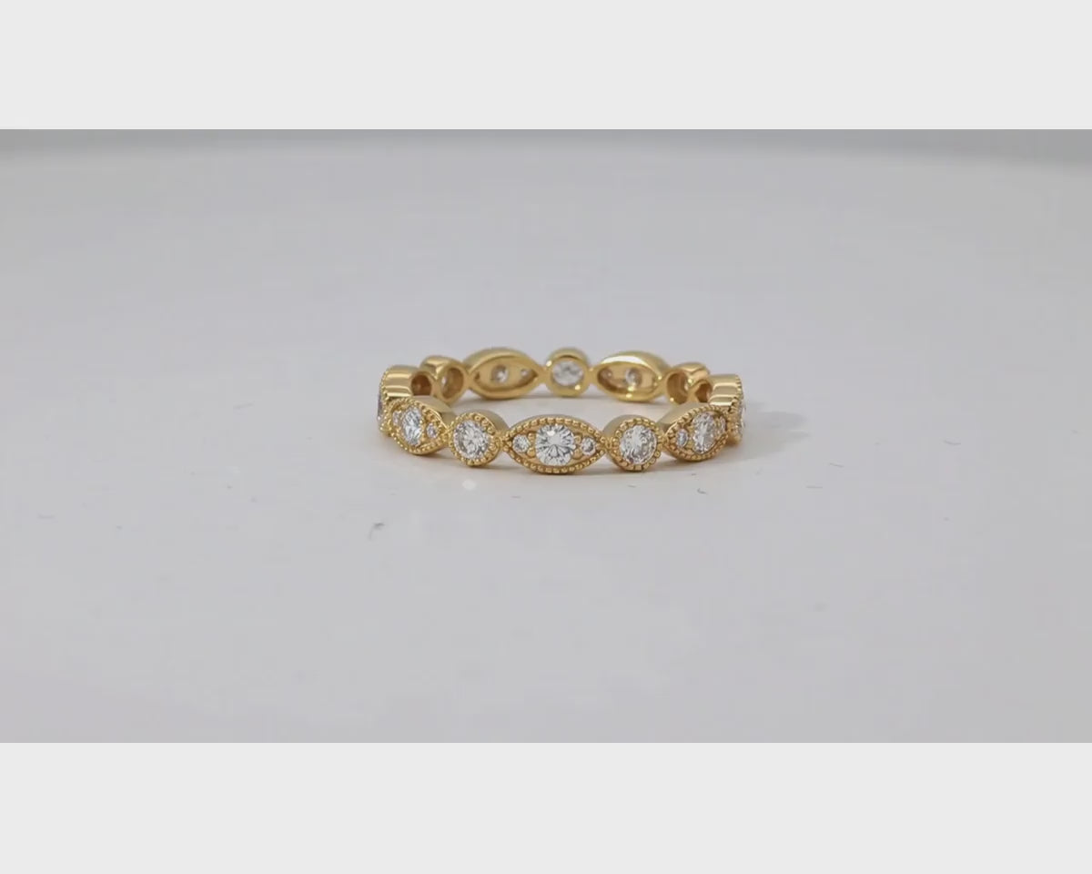 14k Diamond Marquise-Inspired Alternating Round Band Ring 0.78ct – product video