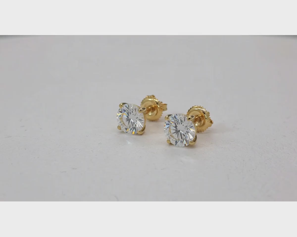 10k Stud Earrings with Portuguese-Cut Round Solitaire Design 3.12ct – product video