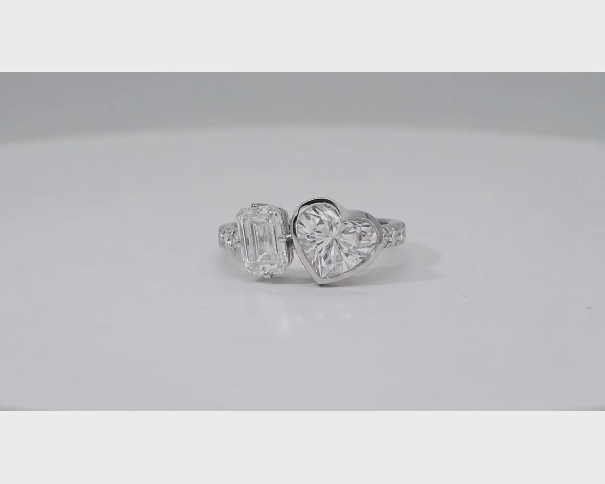14k Gold Diamond Ring with Heart-Shaped & Emerald-Cut 3.0ct – product video