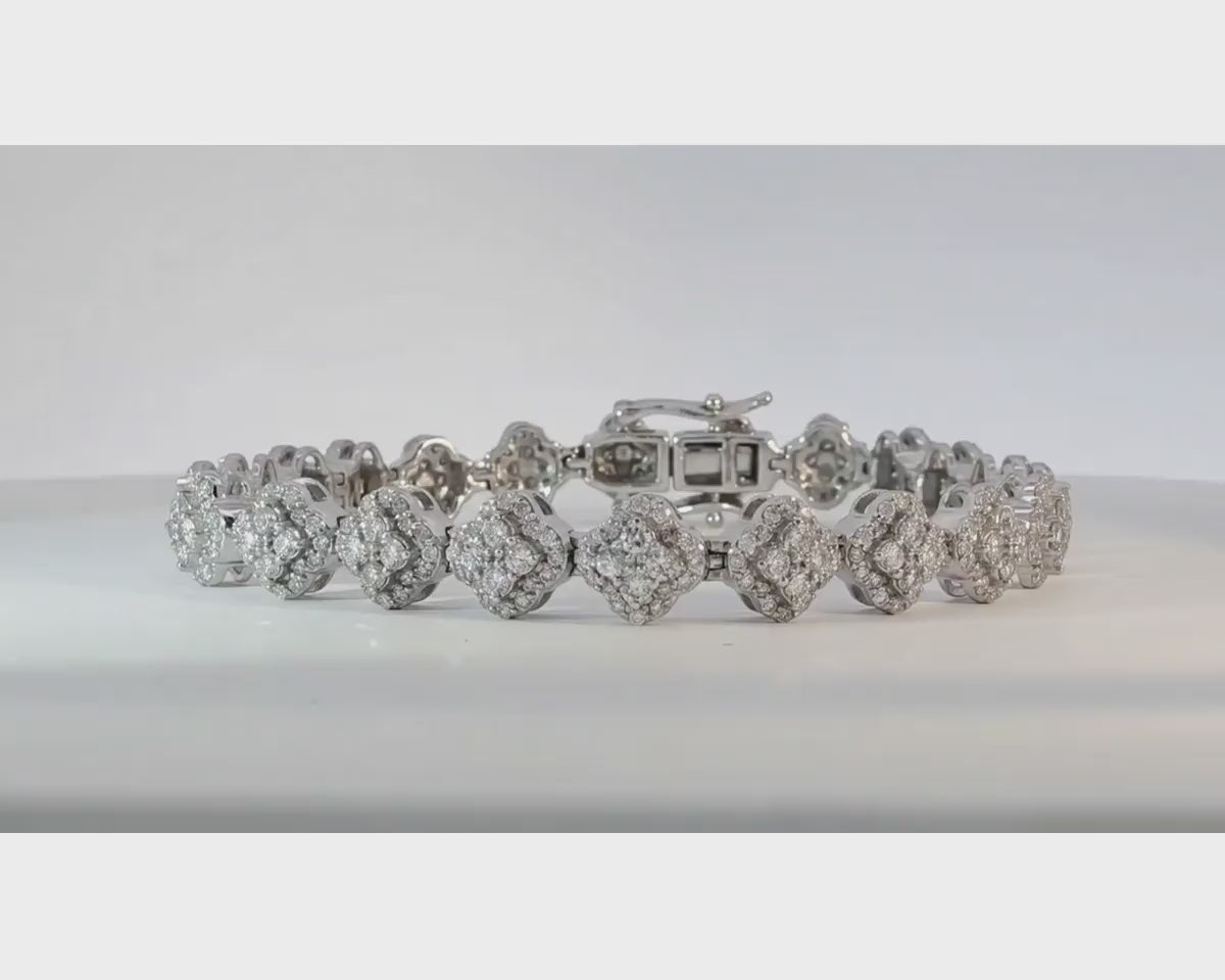 14k Gold Diamond Bracelet with Floral Round-Cut Cluster Design 3.76ct – product video