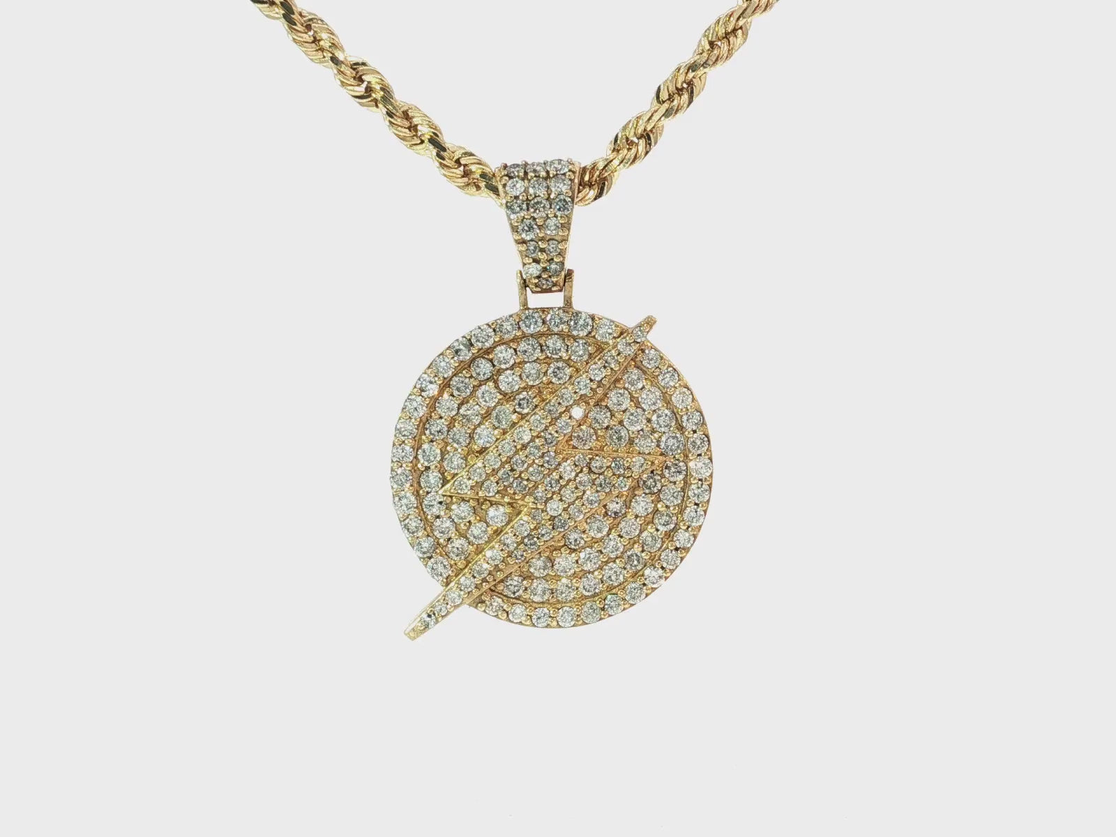 10k Gold Diamond Round Lightning-Bolt Medallion Pendant 2.50ct