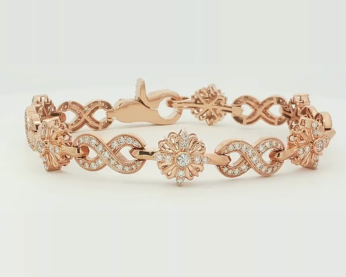 10K Gold Natural Diamond Floral Infinity Bracelet 3.65 CT – product video