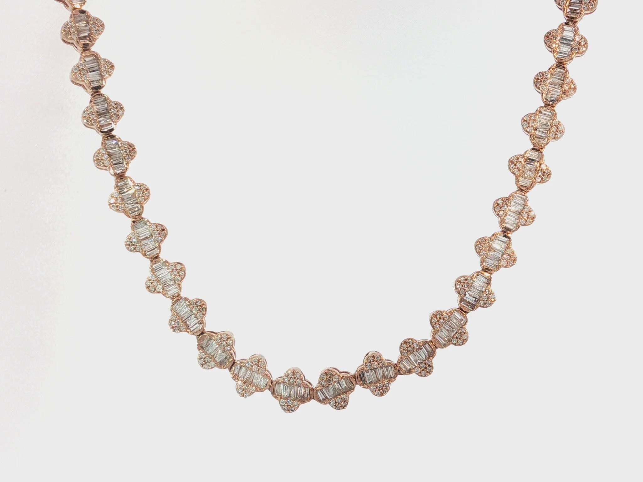 10k Gold Diamond Necklace with Baguette & Round-Cut Heart Motif Design 5.0ct