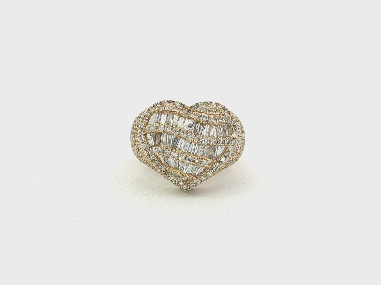 10k Diamond Heart Ring with Baguette Waves & Pavé Dome Design 2.30ct