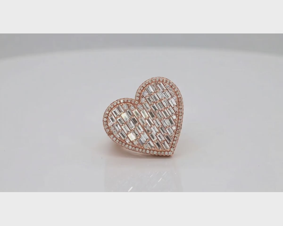 10k Diamond Heart Ring with Baguette & Pavé Halo Design 2.13ct – product video