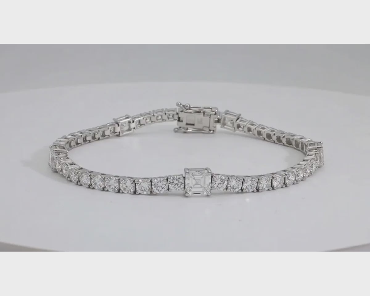 14K Round Cut Tennis Bracelet with Center Stone 11.48ct – product video