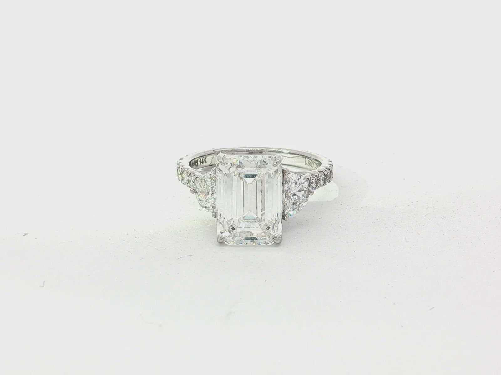 14k Emerald Cut Trillion Side-Stone Engagement Ring 5.12 CT