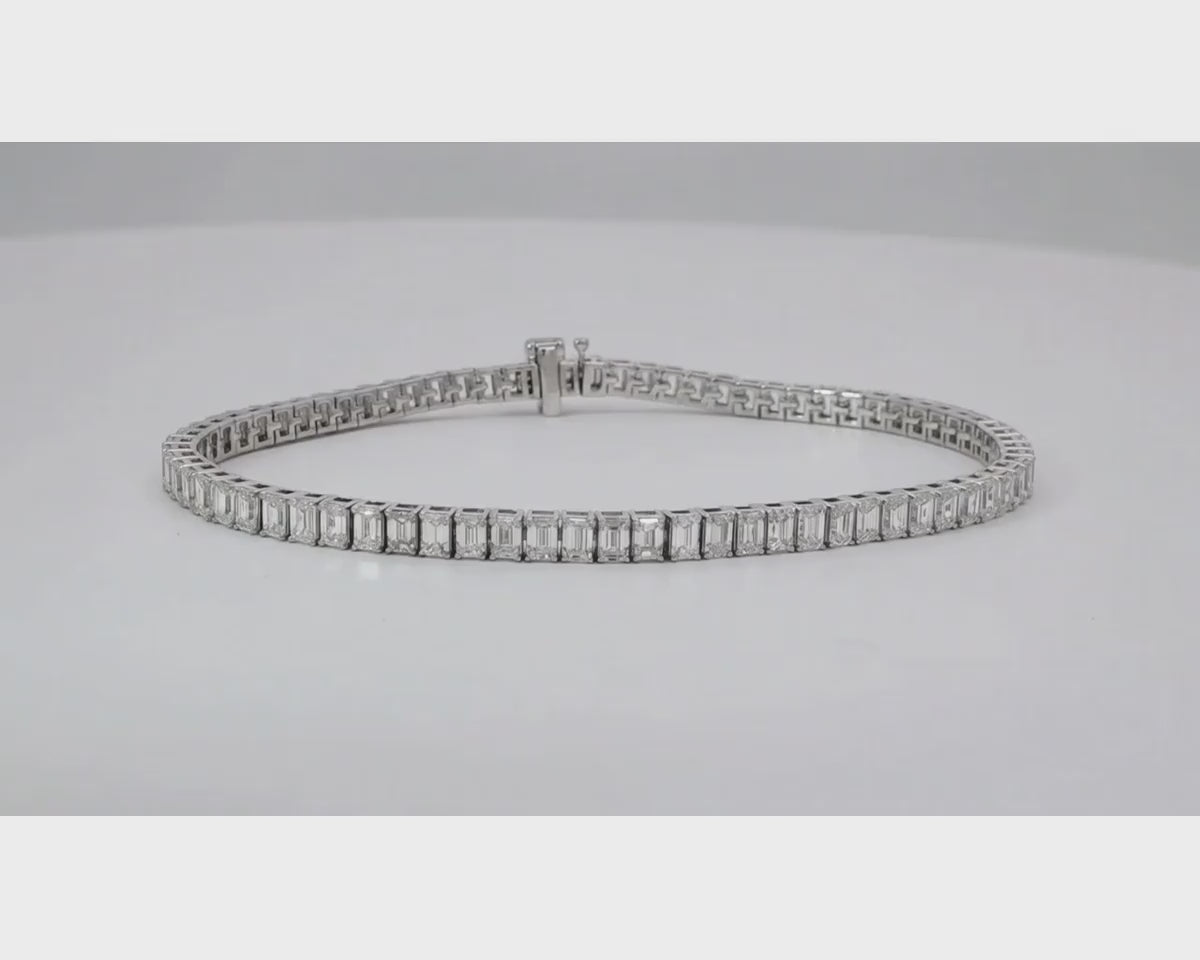 14K Gold Diamond Tennis Bracelet with Emerald-Cut Design 6.04ct – product video
