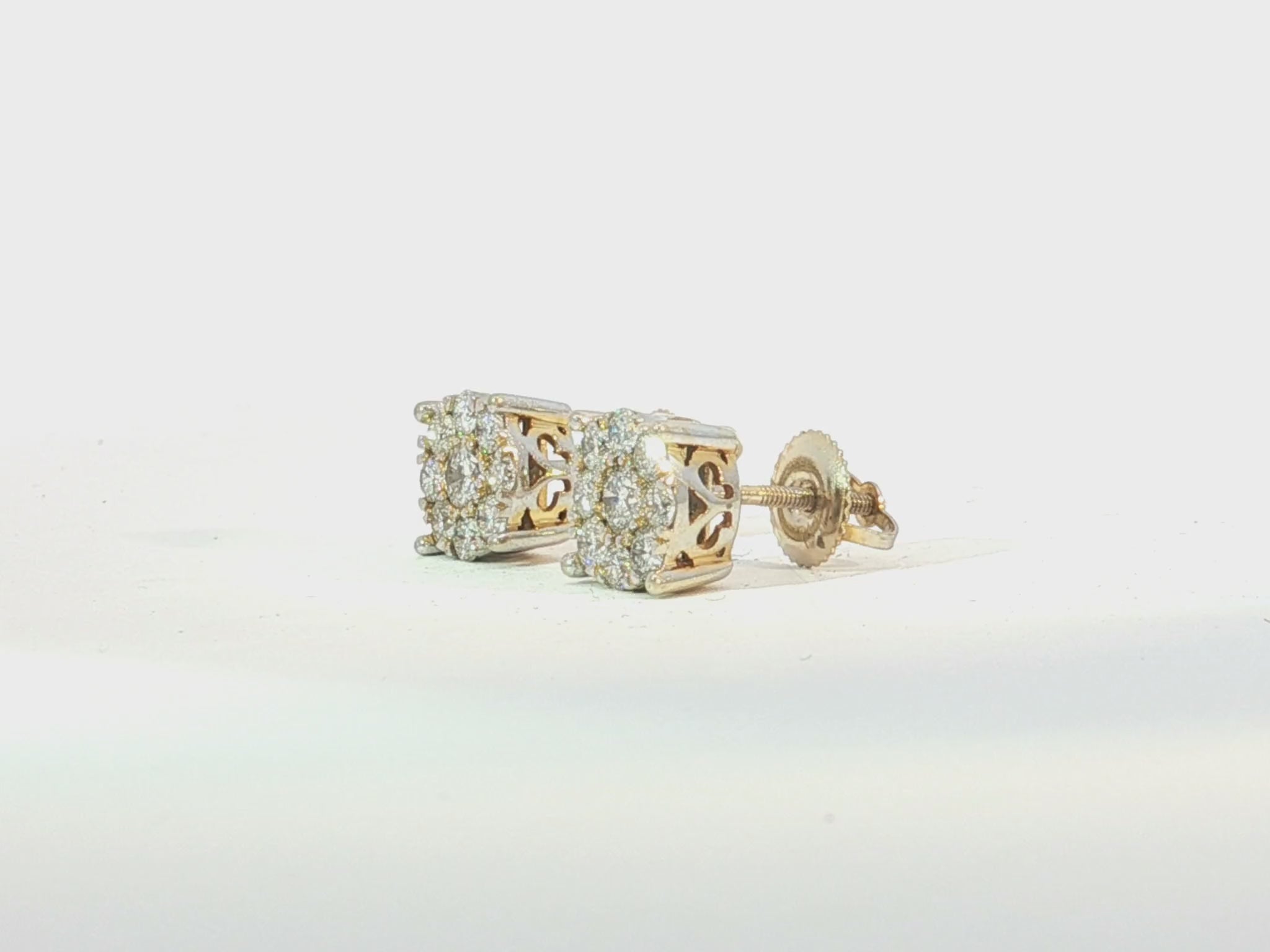 14k Gold Diamond Floral Cluster Earrings Round Brilliant Cut [0.25ct – 1.00ct]