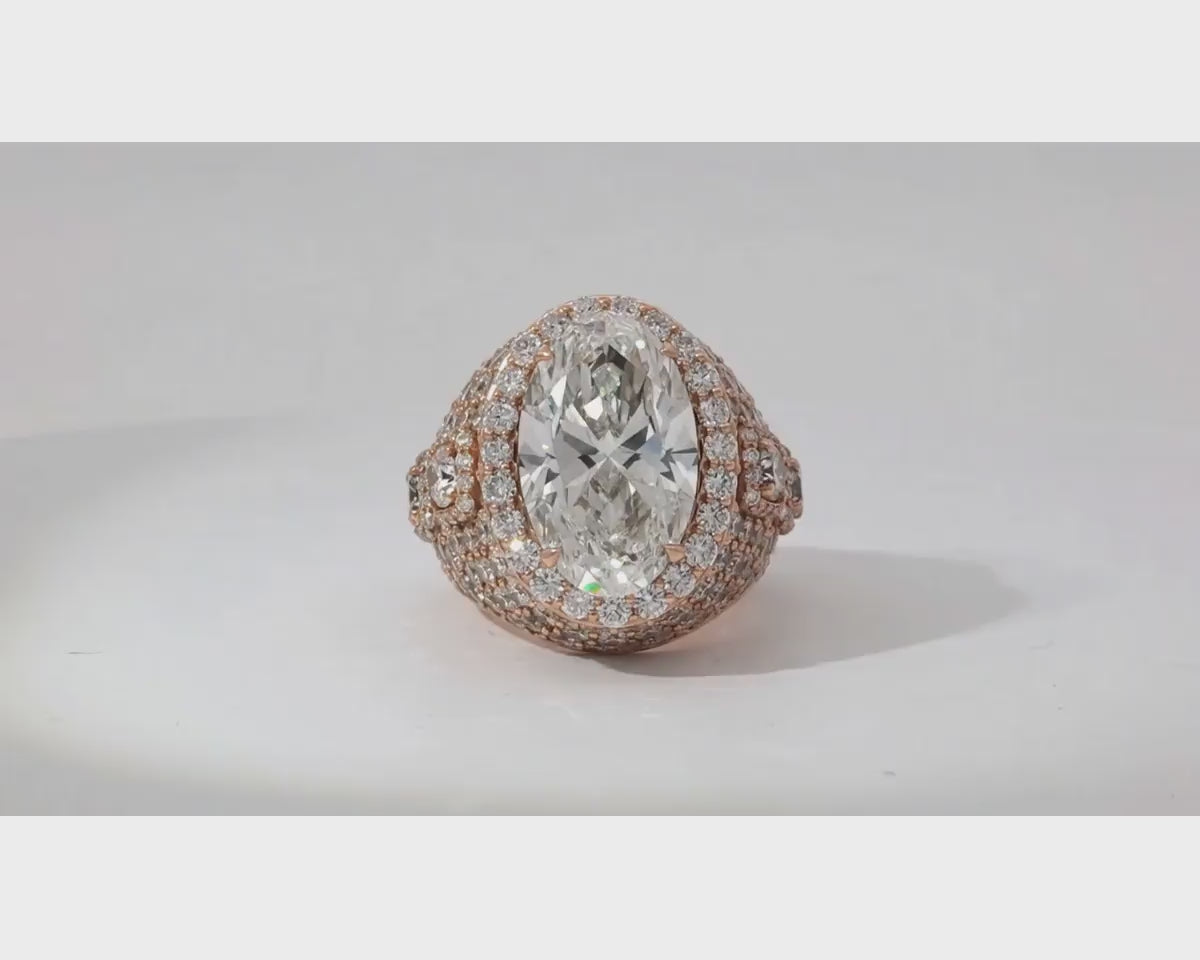 14k Gold Diamond Cocktail Ring with Pear-Shape Halo Design 8.74ct – product video