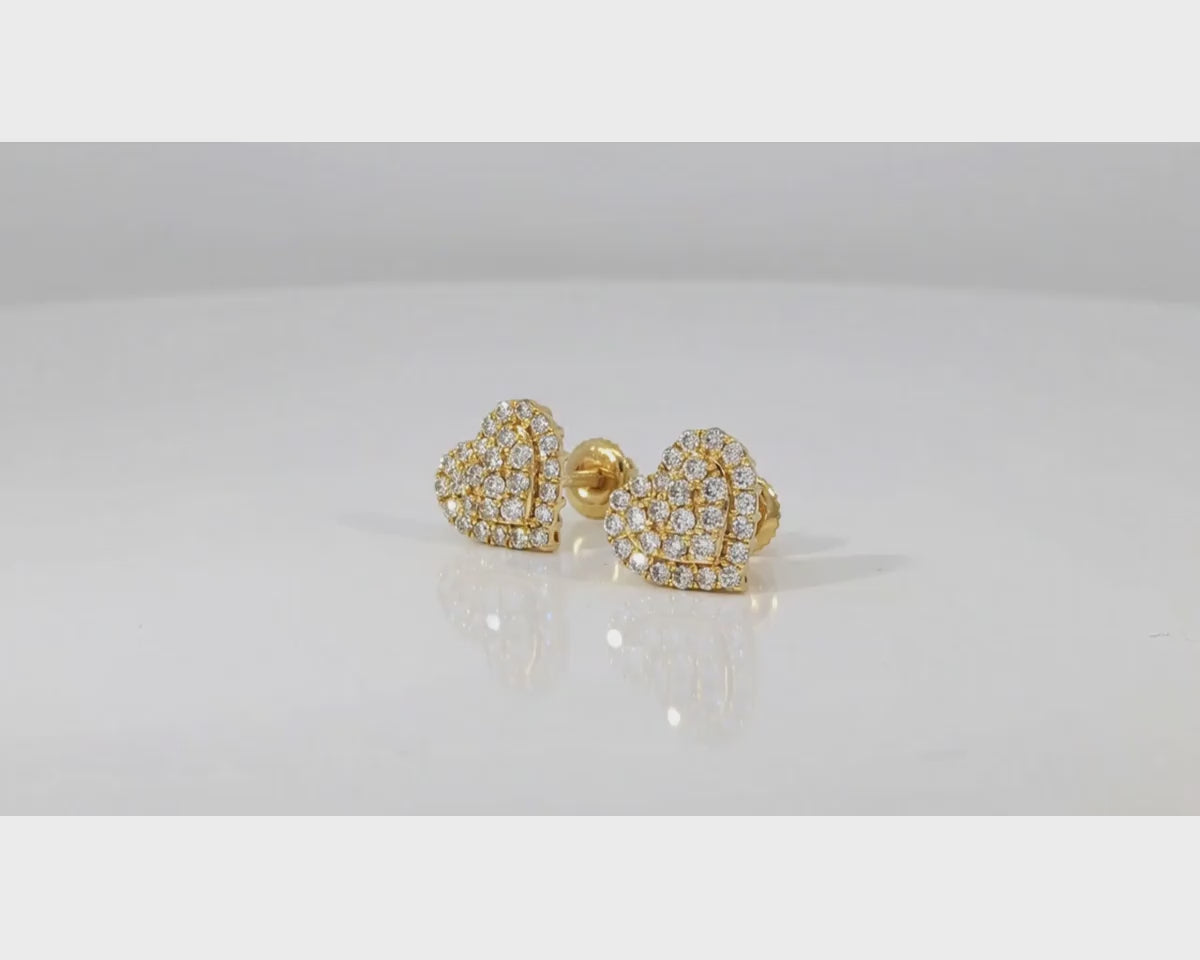10k Gold Diamond Heart-Shaped Stud Earrings with Round Cut Pave Design 0.49ct – product video