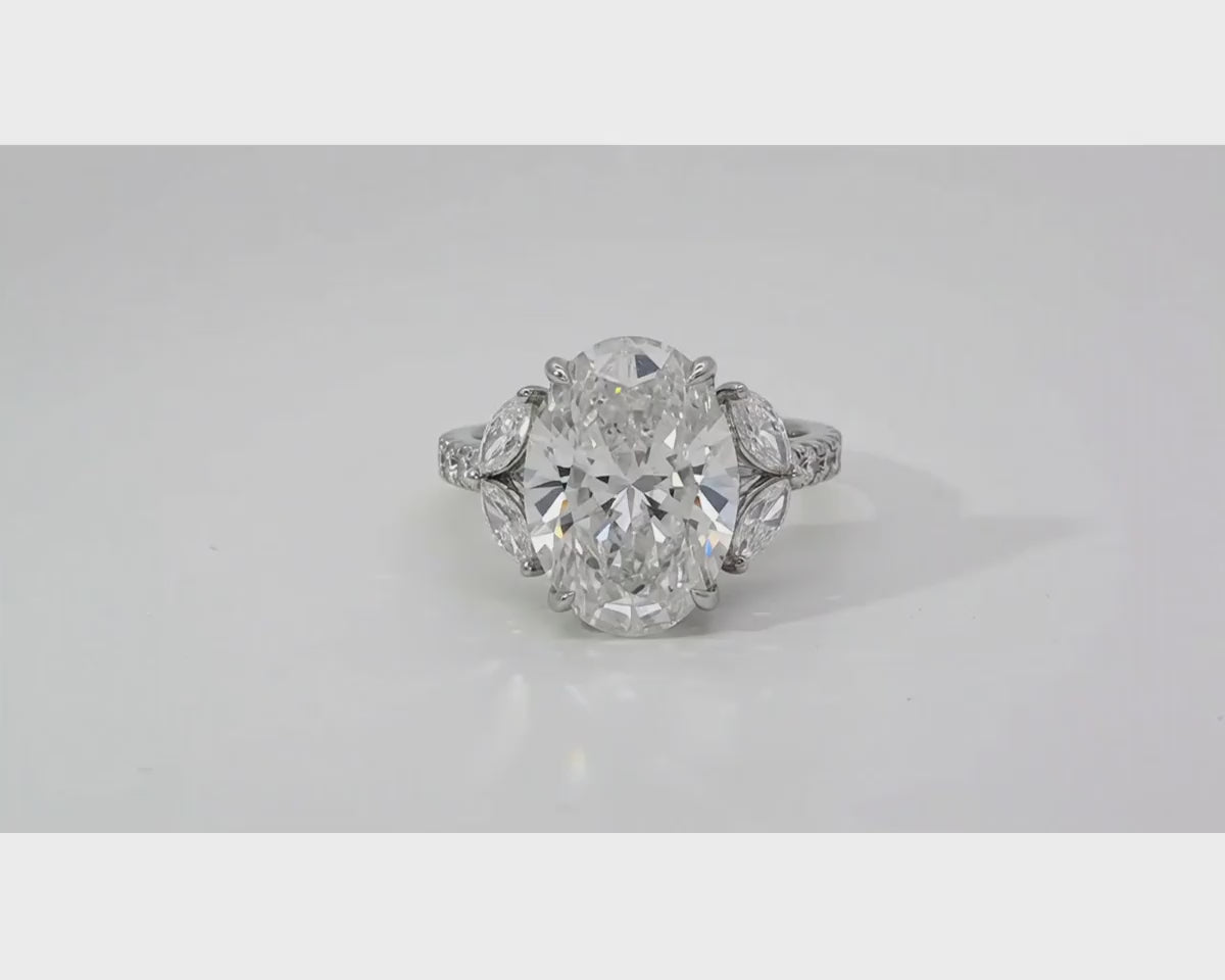14k Oval Cut Floral Three-Stone Engagement Ring 6.07 CT – product video
