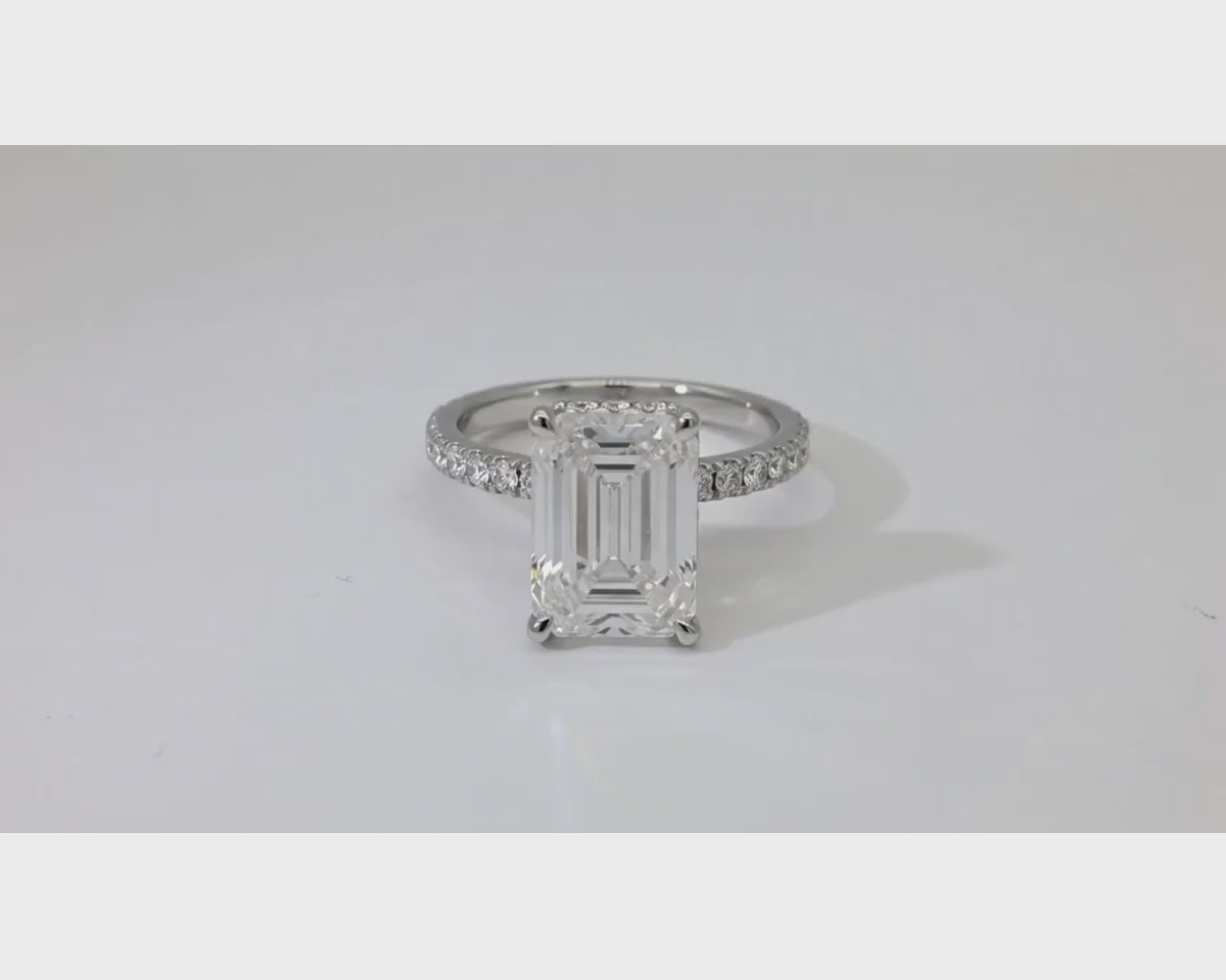 14k Emerald Cut Petite Micropavé Engagement Ring 4.80 CT – product video