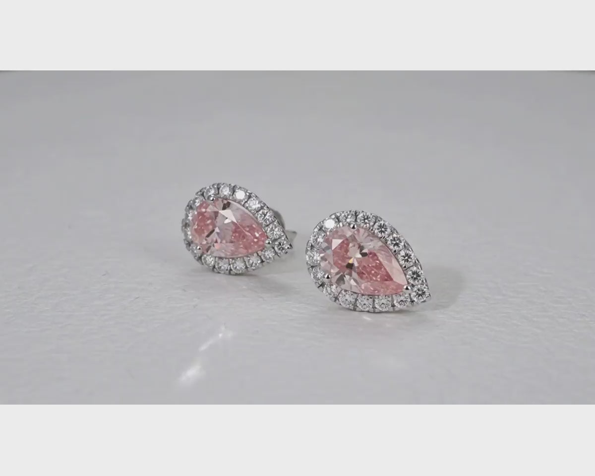 14K Gold Diamond Pear Halo Stud Earrings – product video