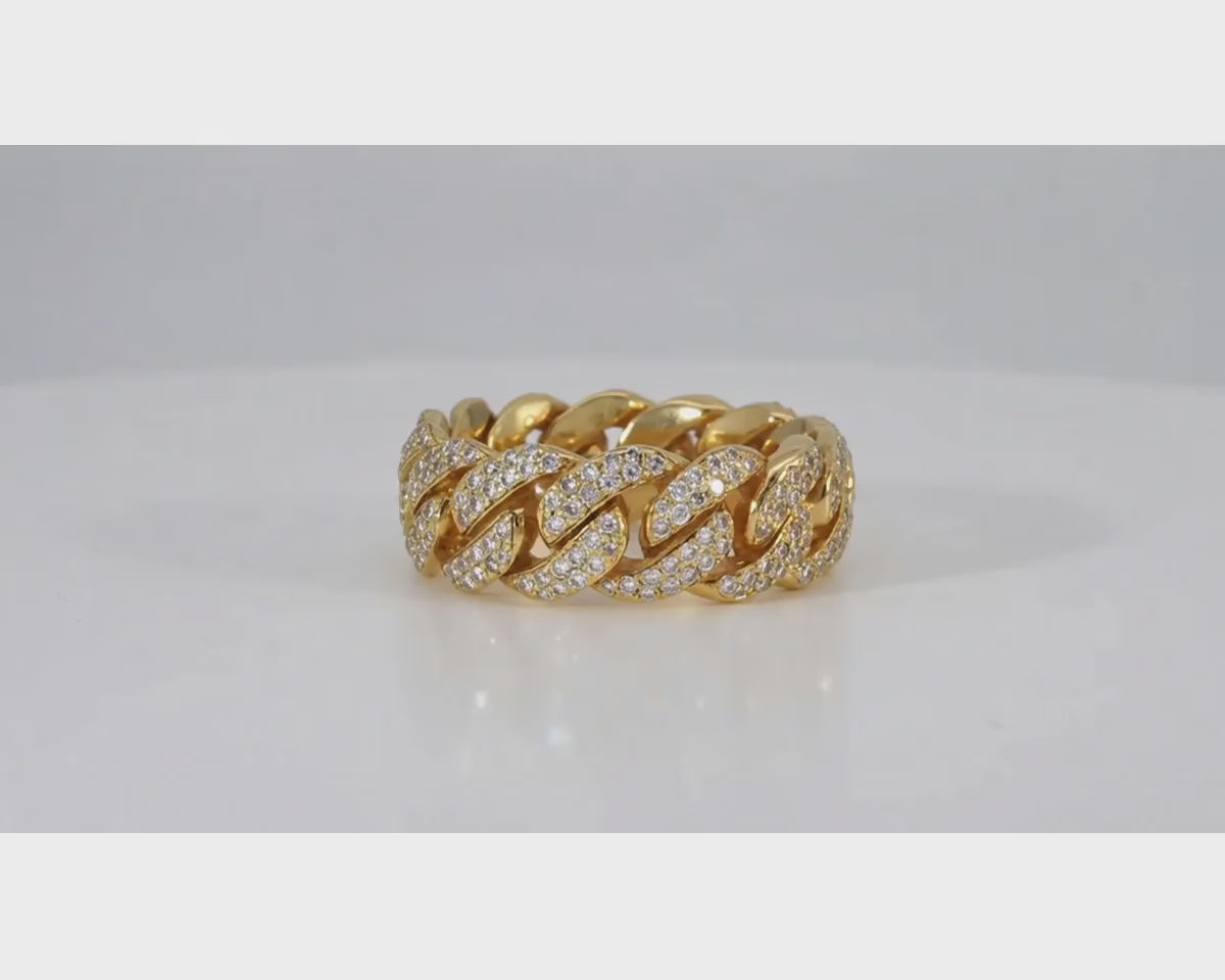 10k Gold Cuban Link Ring with Full Round Diamond Setting 3.31ct – product video