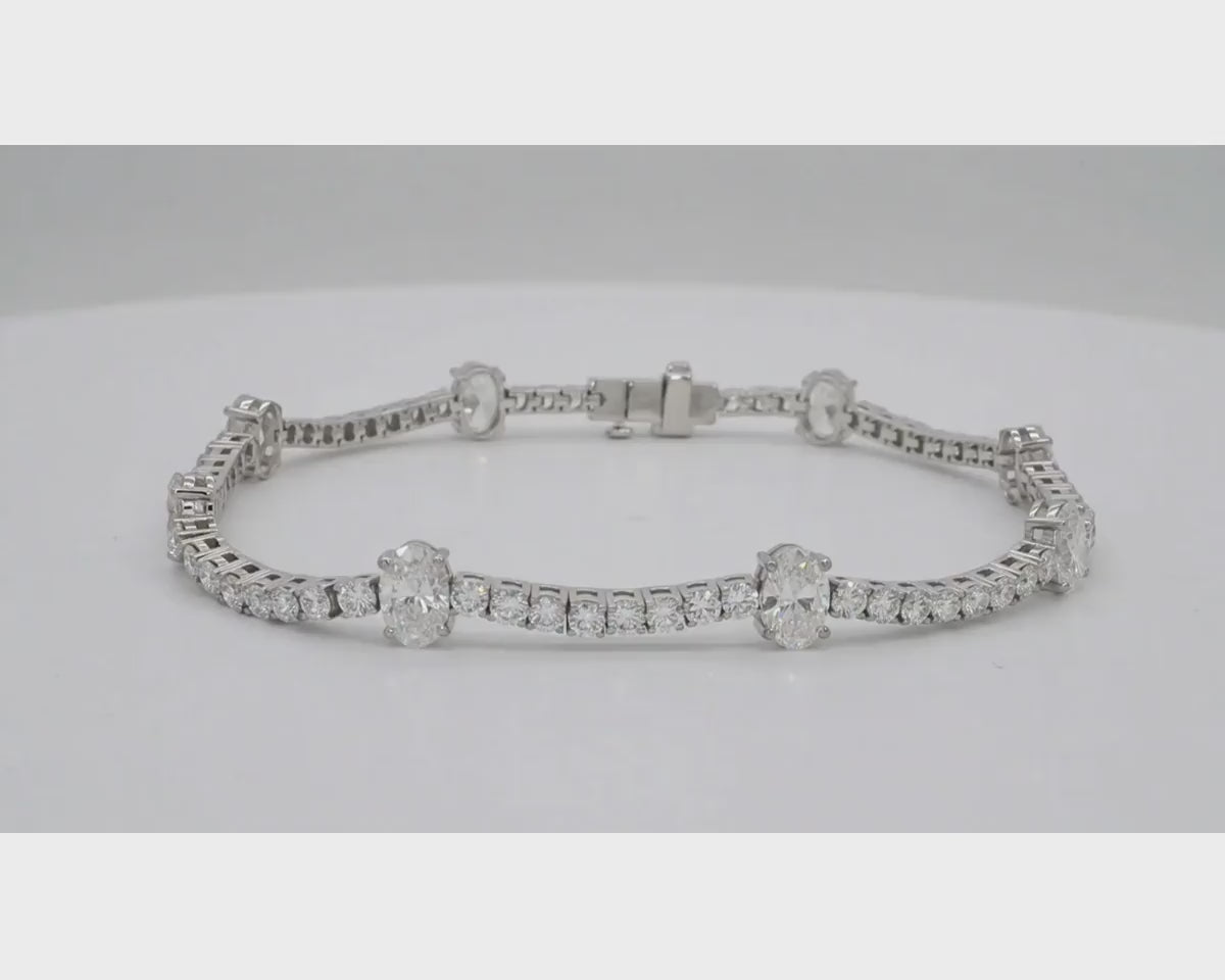 14K Oval Cut Three Stone Tennis Bracelet 5.53ct – product video