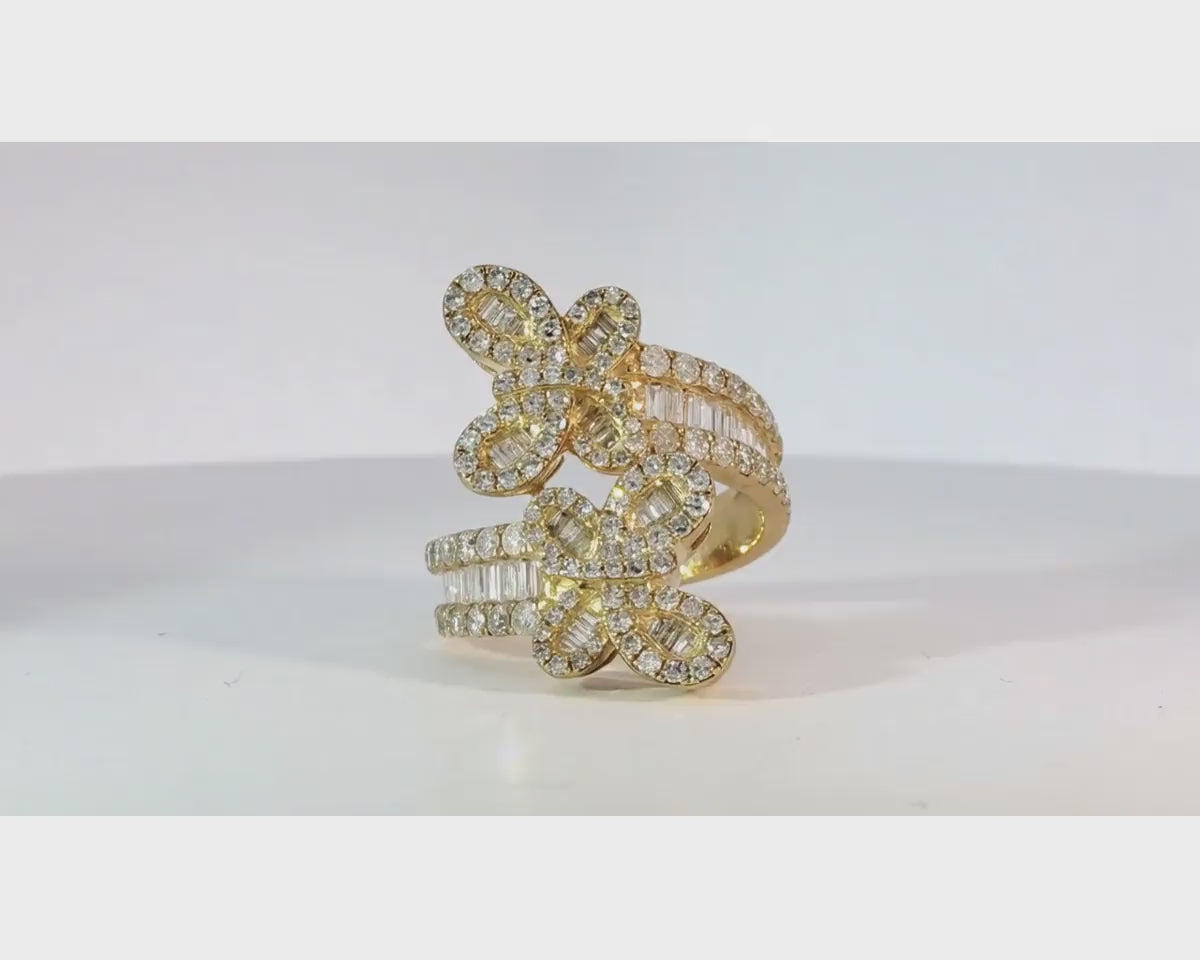10k Gold Diamond Butterfly Ring with Round and Baguette Cut 1.75ct – product video