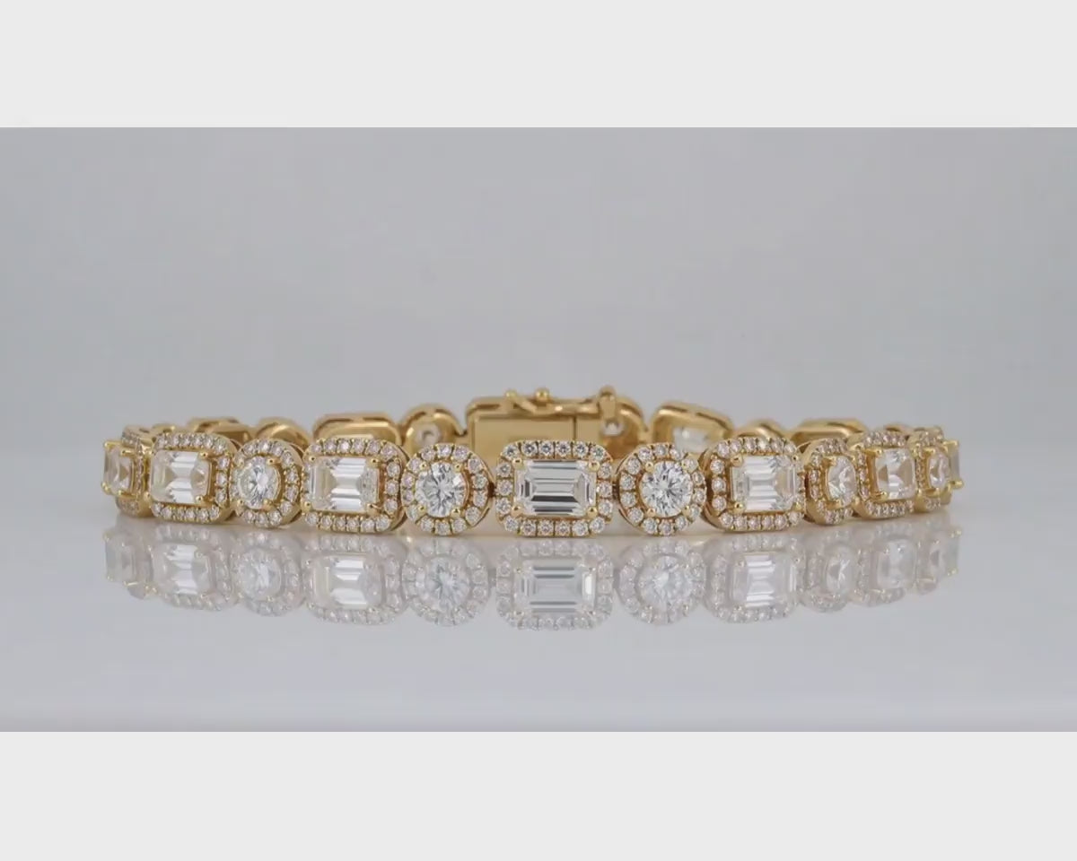 14k Gold Lab-Grown Diamond Bracelet with Emerald-Cut & Round-Cut Halo Design 10.99ct – product video