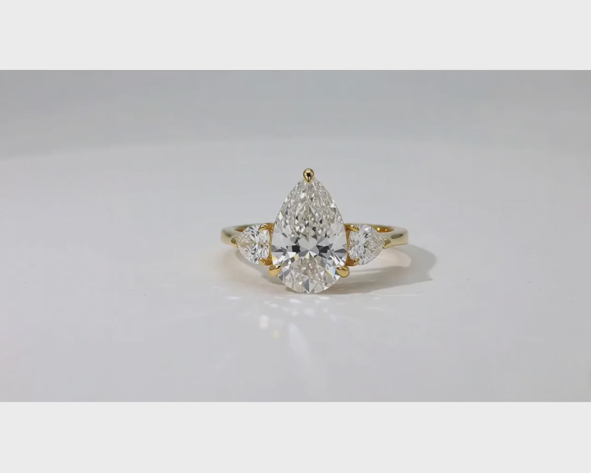 14k Gold Diamond Ring with Pear-Shaped Center & Side Accents 2.95ct – product video