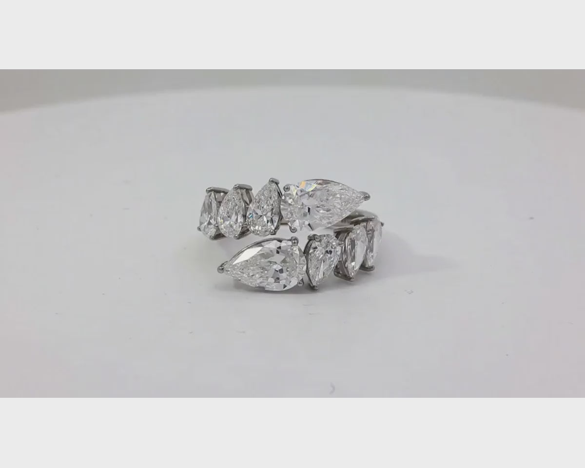 14k Gold Diamond Open Ring with Pear-Shape Cluster Design 3.63ct – product video
