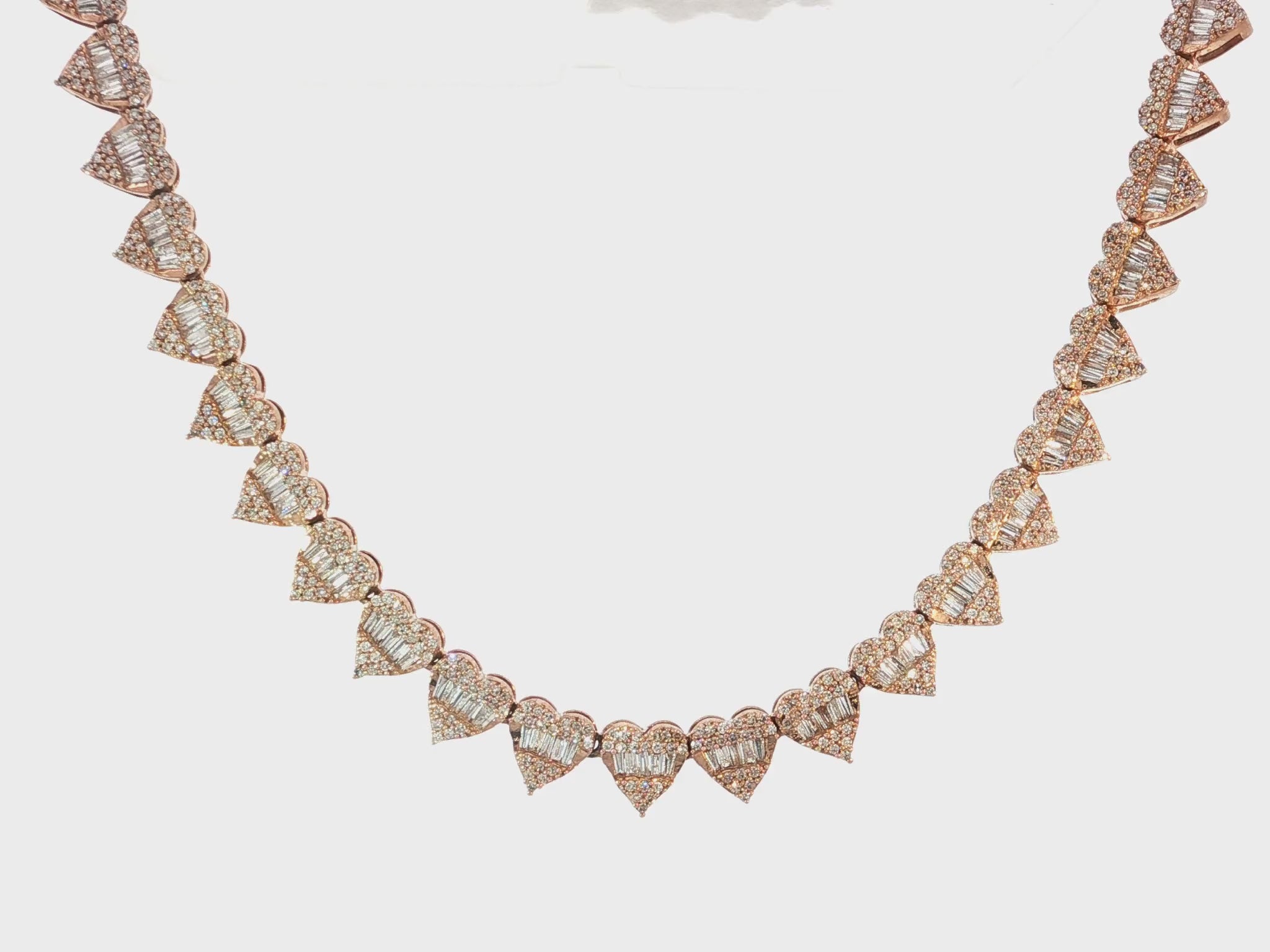 10k Gold Natural Diamond Heart & Baguette-Cut Necklace 4.5ct