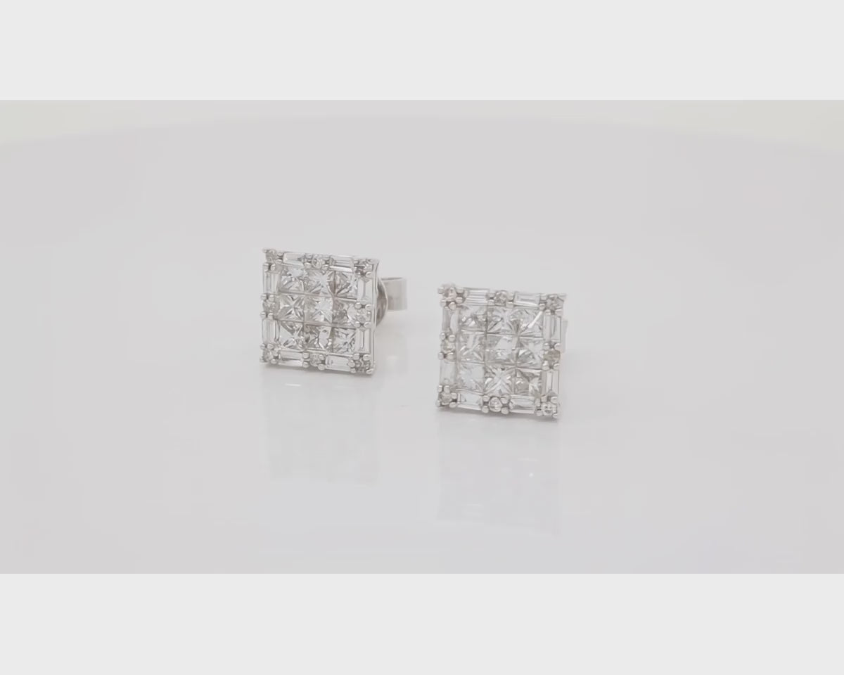 14K Gold Natural Diamond Square Stud Earrings 1.60 CT – product video
