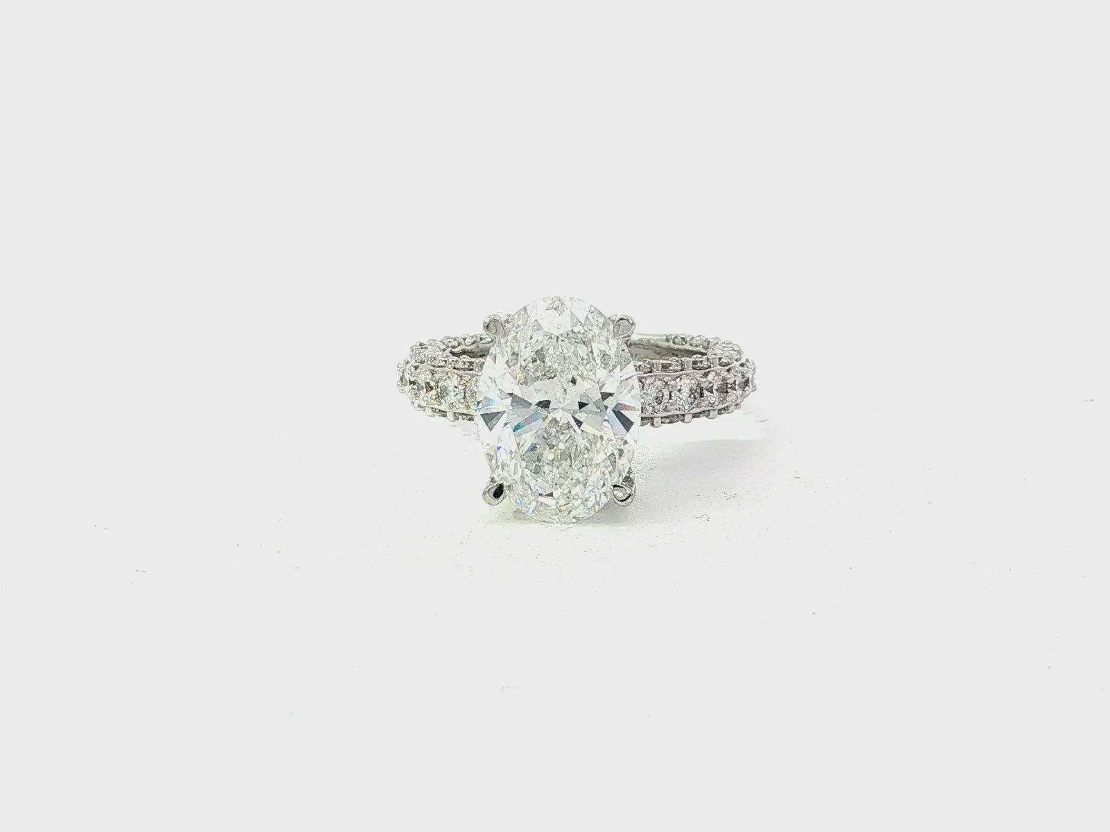 14k Oval Cut Triple-Row Pavé Engagement Ring 6.10 CT