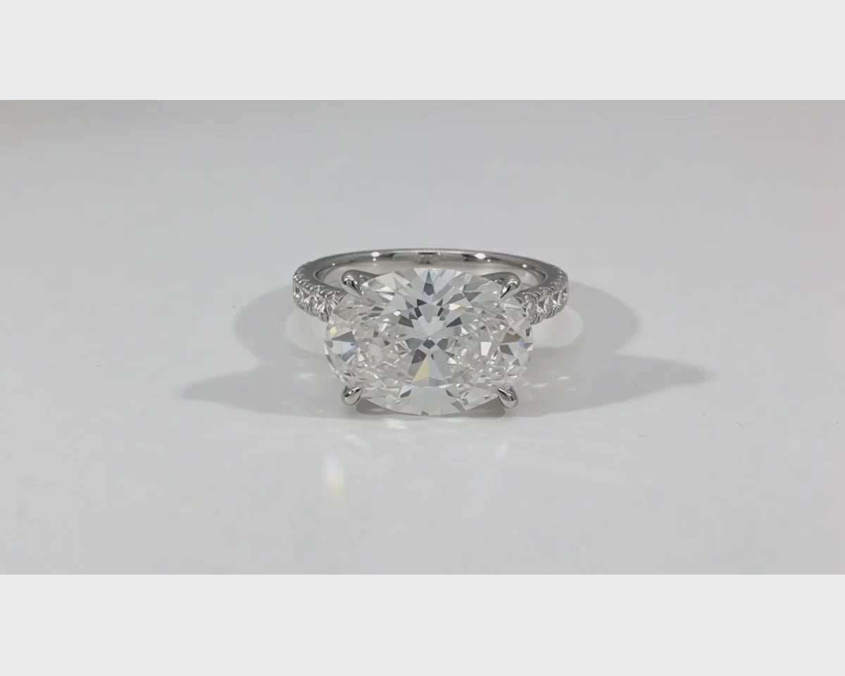14k Oval Cut East to West Petite Micropavé Engagement Ring 5.65 CT – product video