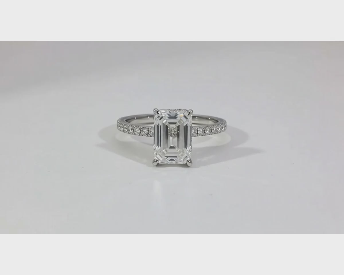 14k Emerald Cut Prestige Sleek Micropavé Engagement Ring 2.50 CT – product video