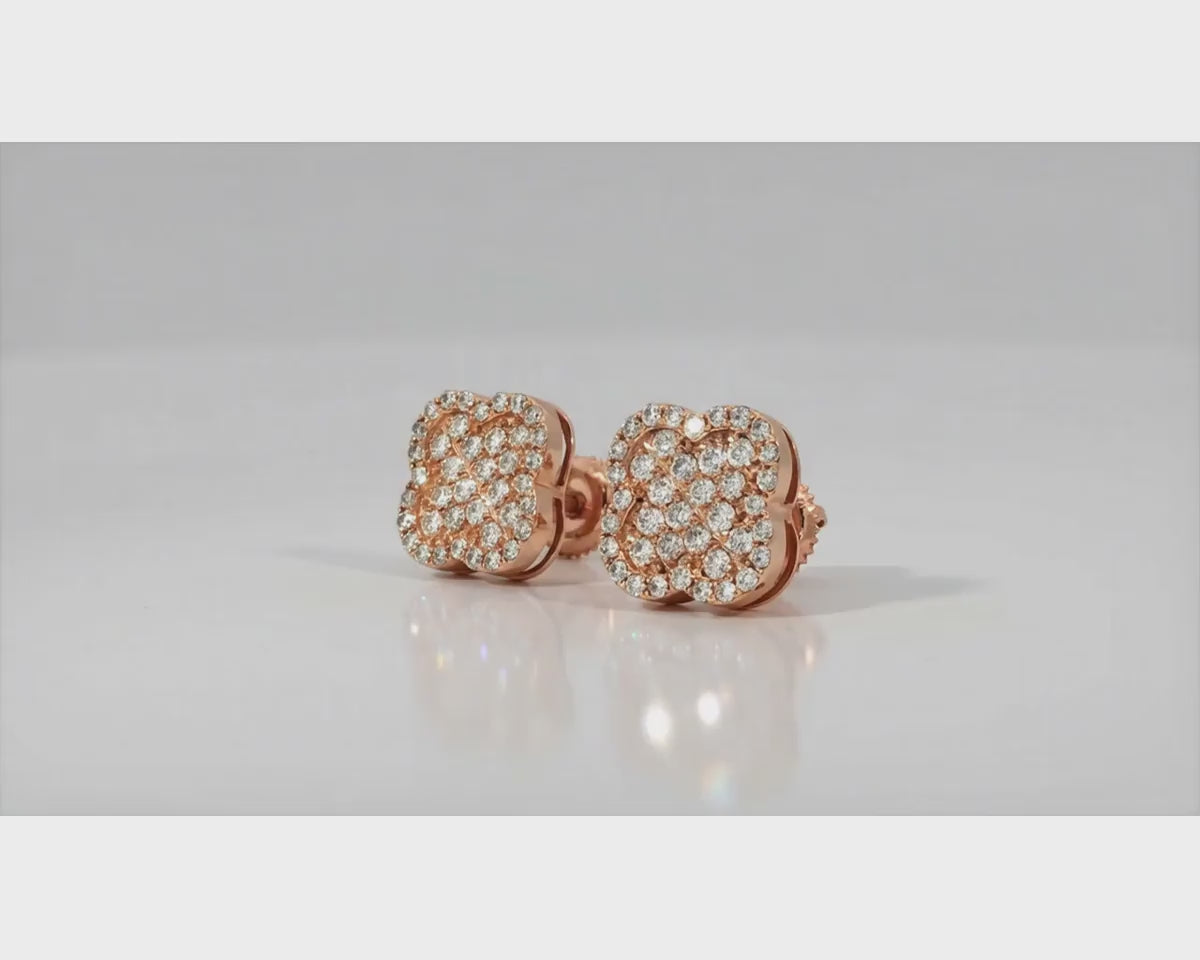 10k Gold Diamond Earrings with Floral Clover Design 0.86ct – product video