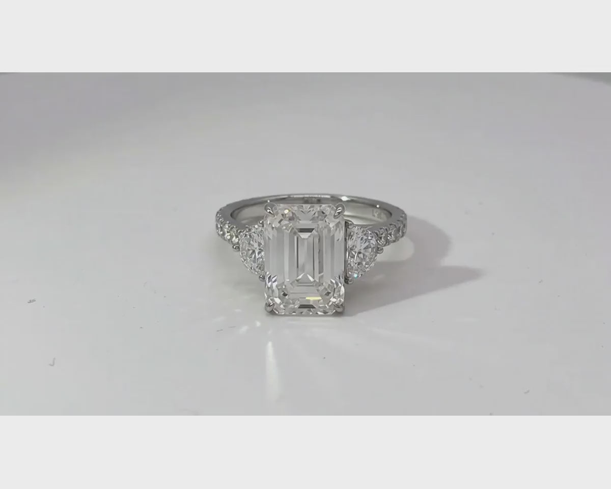 14k Emerald Cut Trillion Side-Stone Engagement Ring 5.12 CT – product video