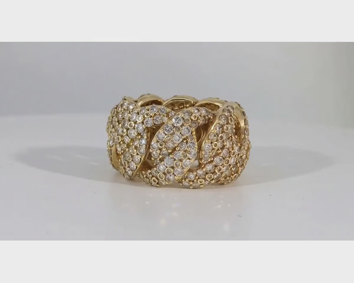 10k Gold Cuban Link Diamond Ring with Round Cuts 7.85ct – product video