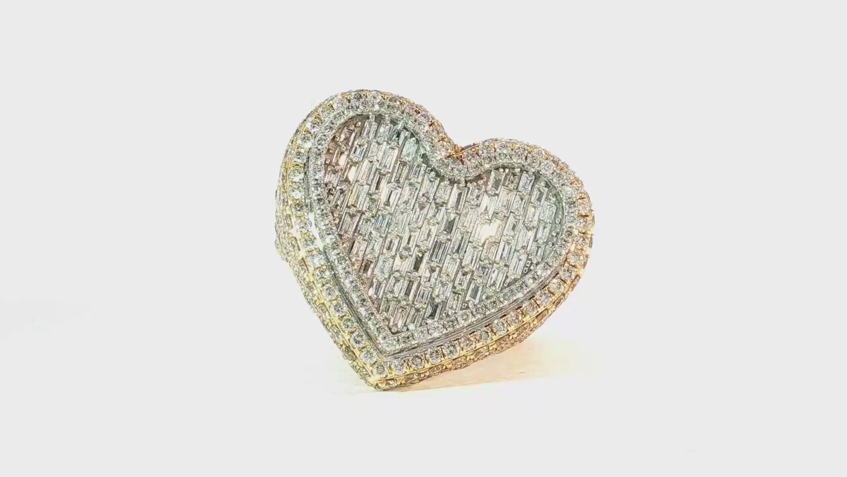 10k Gold 3D Heart Two-Tone Ring with Baguette & Round Diamonds 5.63ct