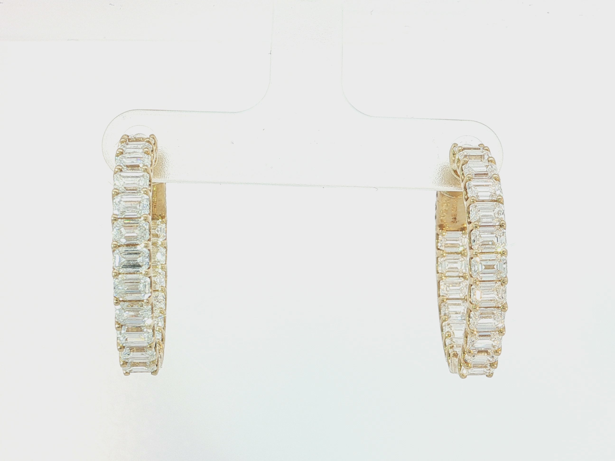 14K Gold Diamond Hoop Earrings with Emerald-Cut 5.86ct