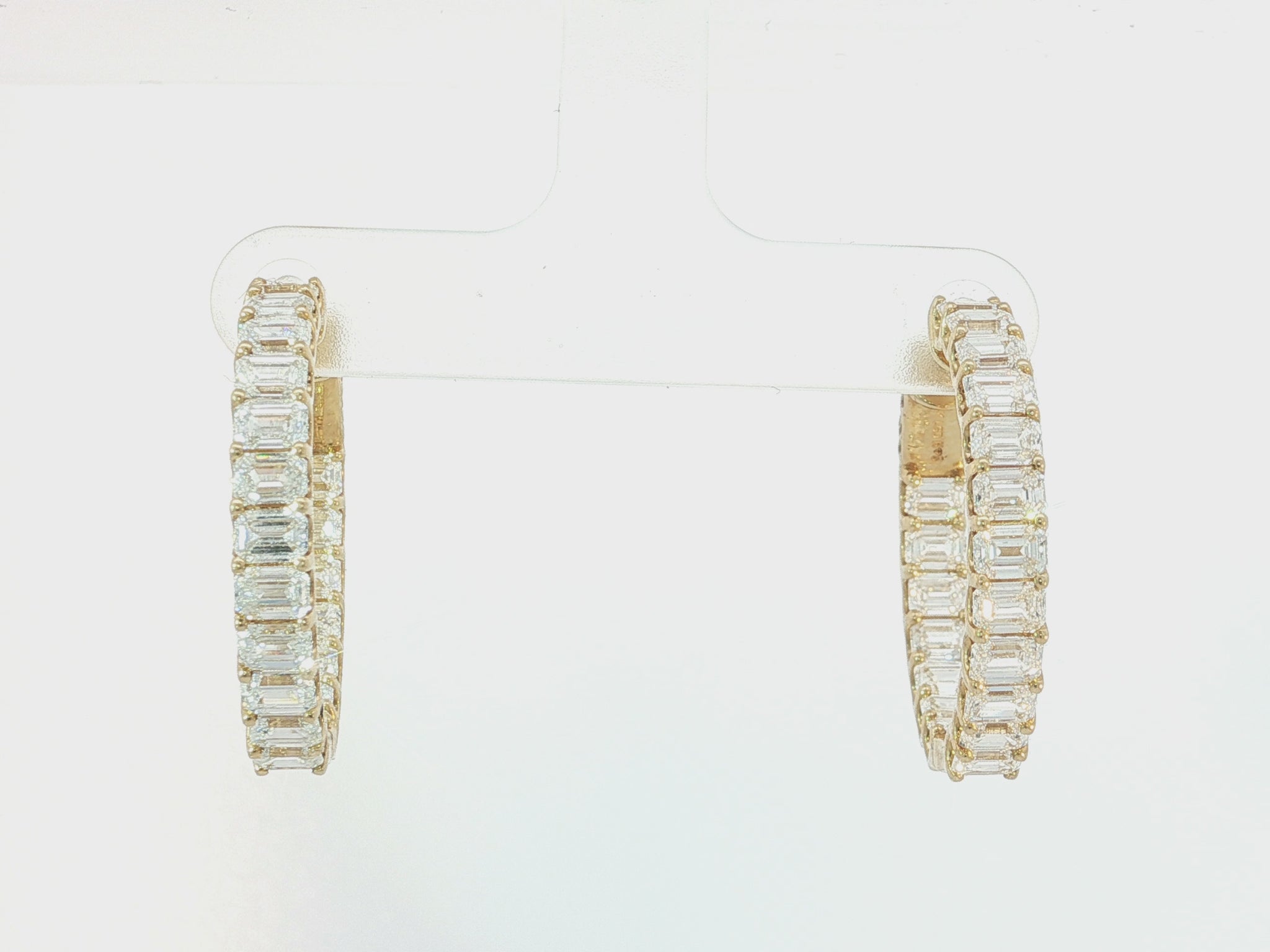 14K Gold Diamond Hoop Earrings with Emerald-Cut 5.86ct