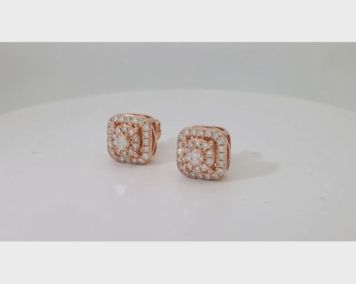 10K Gold Diamond Square Halo Stud Earrings with Pavé Accents 0.65 CT – product video